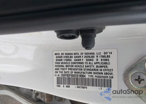 2014 Honda Civic Ex-L from USA, damaged, VIN 19XFB2F95EE018904